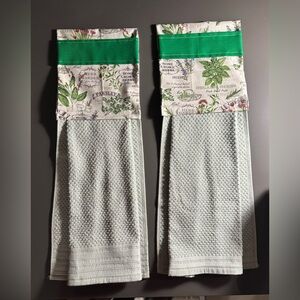 Set of Herb Print Kitchen Towels with Green Accent